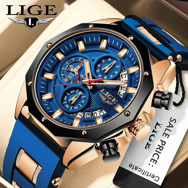 LIGE Armbanduhr Quarz, Silikon, Blau, Herren - Bild 1