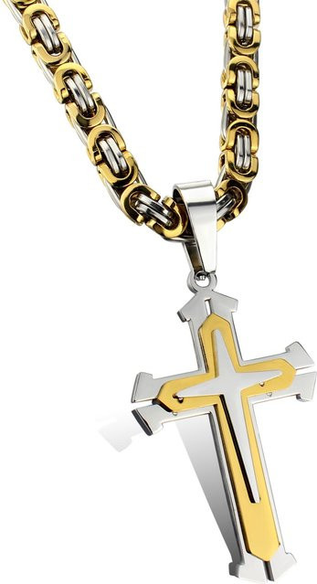 Halskette Kreuz Anhänger, Titan Stahl, Gold, Herren - Bild 1