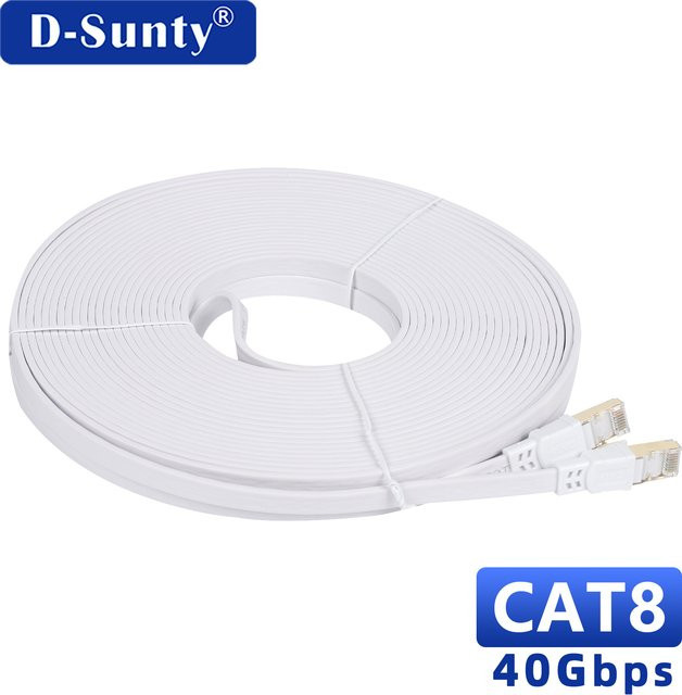 D-Sunty Ethernet-Kabel Cat 8 mit RJ45-Stecker, abgeschirmtes LAN-Patchkabel, Farbe: Weiß - Bild 1