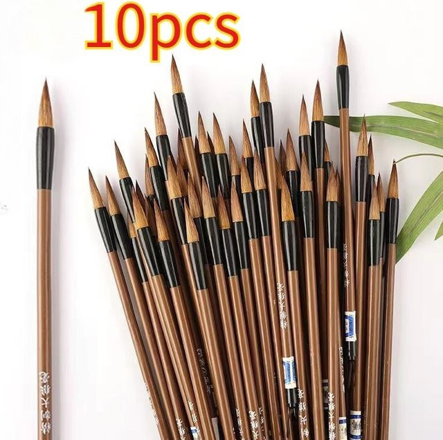 10 Stück Traditionelle Chinesische Kalligraphie-Schreibpinsel aus Bambus und Wolfshaar in Weiß und Braun - Bild 1