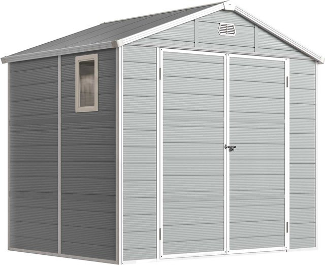Outsunny Geräteschuppen mit Satteldach in Hellgrau, 4,1 m² Gartenhaus aus Kunststoff mit Fenster, abschließbarer Tür und Belüftungsöffnung, B/T/H: 240 x 190 x 228 cm - Bild 1