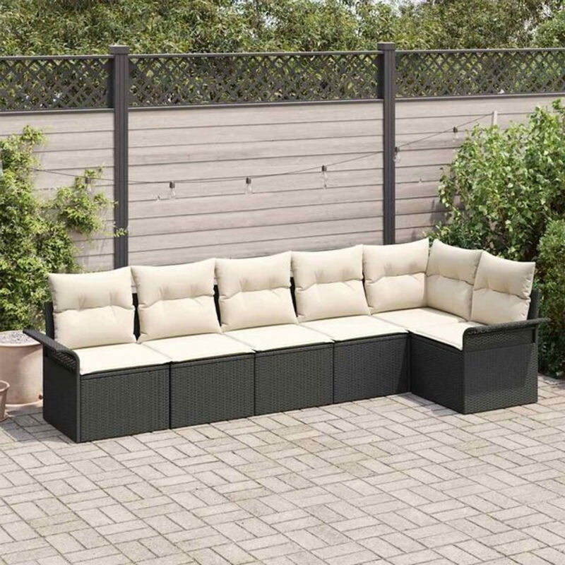 vidaxl Garten-Sofa-Set aus Poly-Rattan mit 6 Kissen in Schwarz - Bild 1