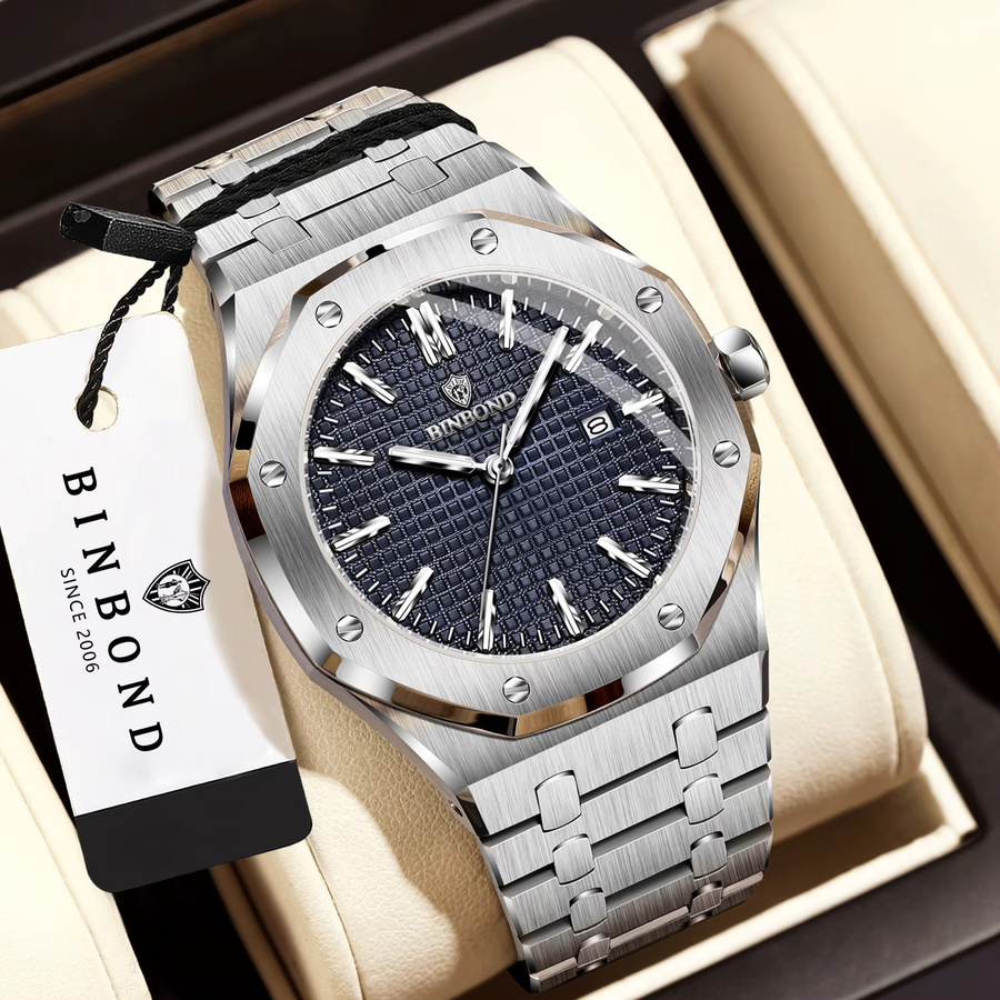 BINBOND Armbanduhr Quarz, Edelstahl, Silber, Herren - Bild 2