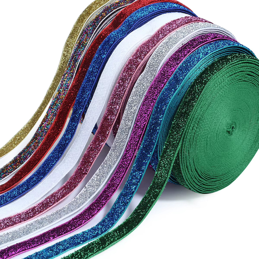 Glitzerndes Samtband in Rot und Multicolour, 10 mm Breite, nicht elastisches einseitiges Band für DIY-Handwerk, Schleifendekoration und Geschenkverpackungen - Bild 2