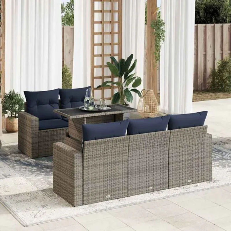6-teilige moderne Garten-Sofagarnitur aus Poly-Rattan und Akazie mit Kissen in Grau von vidaxl - Bild 1