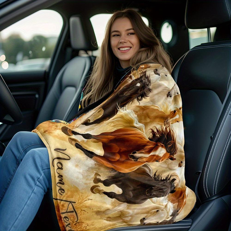Personalisierte Fleece-Decke mit Wildpferd-Druck und individuellem Namen von JMG Household Supplies, weich und warm, Breite: 70 cm, Höhe: 100 cm - Bild 3