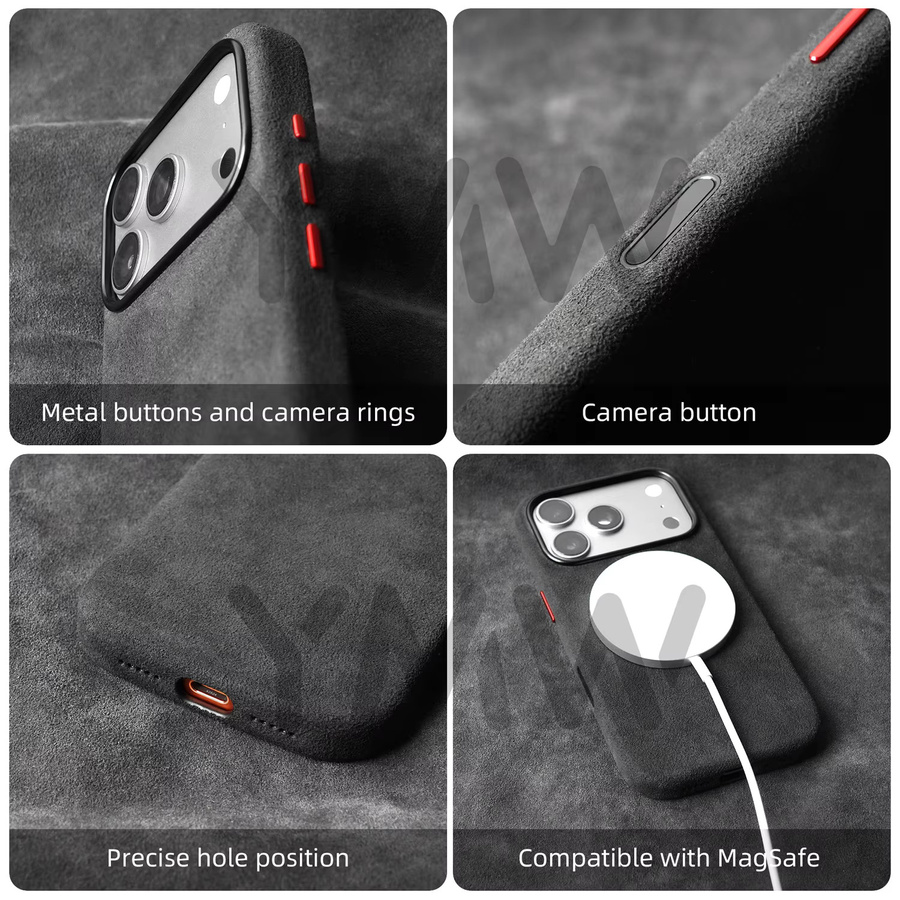 Luxuriöse magnetische Alcantara Handyhülle für iPhone 17 16 Pro Max 15 14 mit Kameraknopf-Abdeckung in Orange - Bild 2