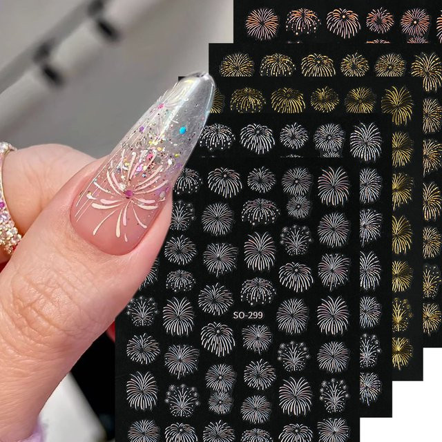Aurora Feuerwerks-Nagelaufkleber, buntes Gold-Silber, Damen - Bild 1