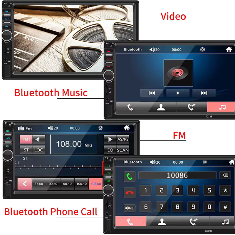 Hippcron 7 Zoll Autoradio Multimedia MP5-Player mit Bluetooth, HD Touchscreen, USB und TF-Kartenslot in Schwarz - Bild 3