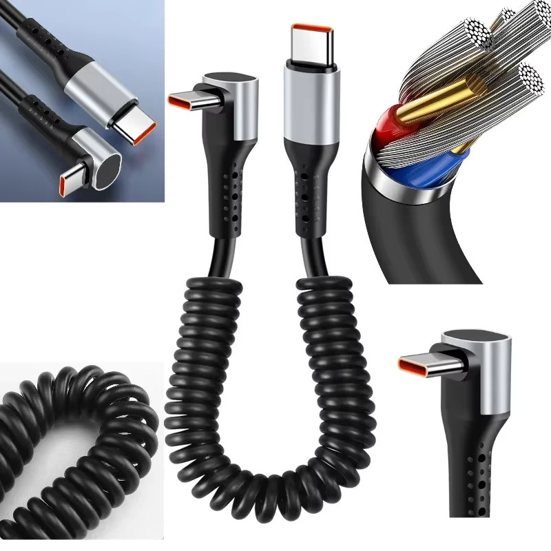 OIITH USB Typ C Schnellladekabel 66 W mit 90 Grad Feder-Design in Schwarz für Samsung und Xiaomi - Bild 5