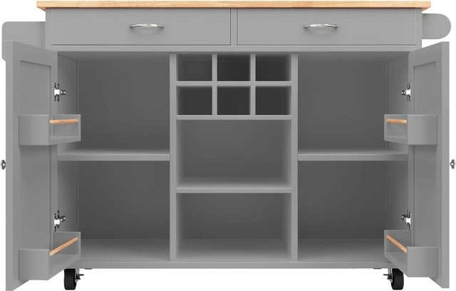 okwish Kücheninsel mit Speicherraum in Grau, moderne Multifunktions-Kücheninsel aus Metall und MDF, B/T/H: 102 x 45 x 92 cm - Bild 1