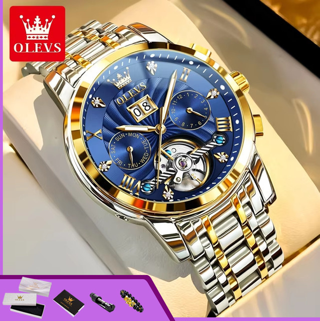OLEVS Armbanduhr, Automatik, Edelstahl, Bicolor, Blau, Herren - Bild 1