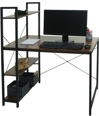 MCW Schreibtisch mit Regal K81 in Braun, Arbeitstisch aus Metall und MDF, B/T/H: 100 x 60 x 120 cm