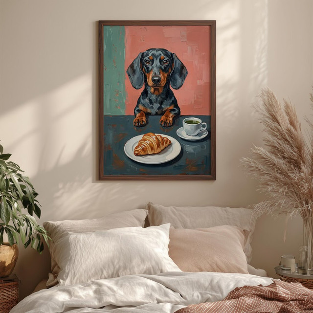 SHENCHEN Café-Dackel Wandkunst Retro-Druck in Beige und Multicolour mit abstrakten Elementen - Bild 1