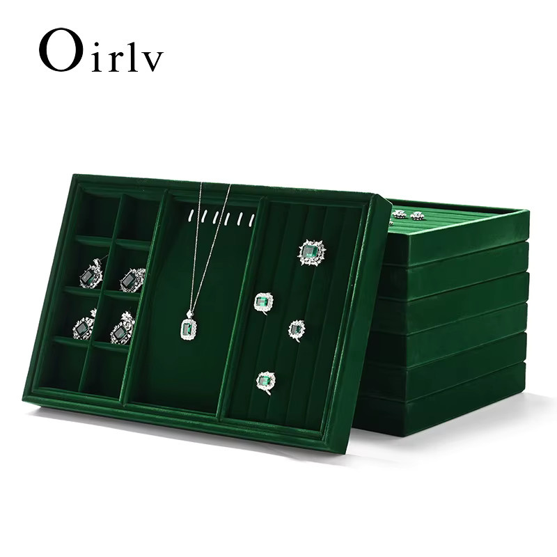 Oirlv Schmuck-Display-Tablett aus Samt in Grün für Ringe, Ohrringe und Halsketten - Bild 1