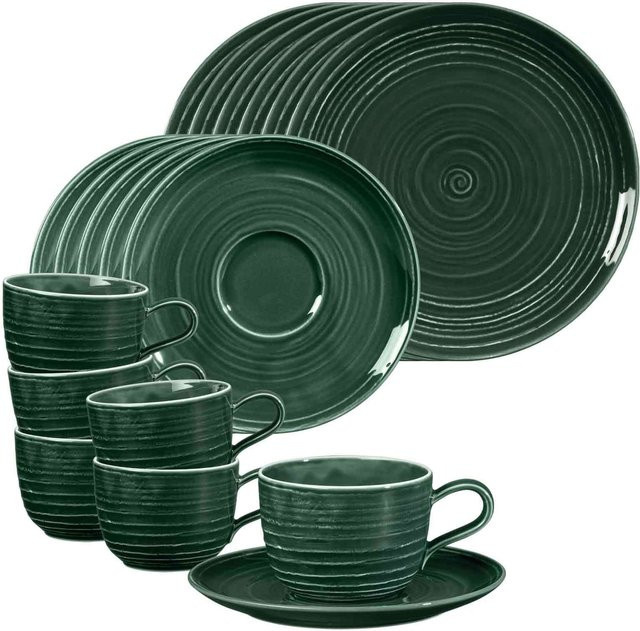Seltmann Weiden Kaffeeservice Terra 18-teilig in Moosgrün aus Keramik - Bild 1