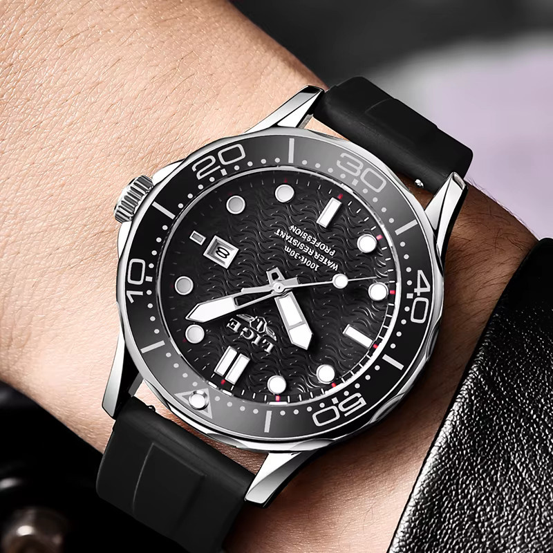 LIGE Armbanduhr Quarz, Silikon, Schwarz, Herren - Bild 4