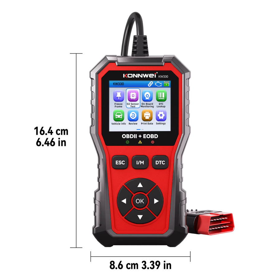 KONNWEI KW330 OBD2 Scanner Auto-Diagnosegerät in Rot zur Fehlercode-Auslesung und Batterieprüfung - Bild 2