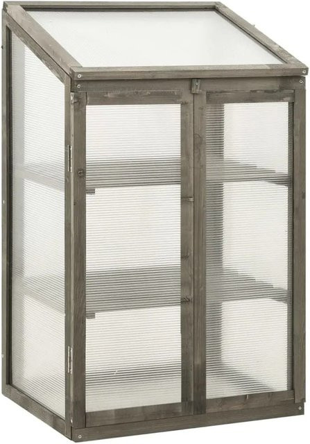 vidaXL Gewächshaus aus Tannenholz in Grau mit Klappdeckel und 2 Regalen, B/T/H: 60 x 45 x 100 cm - Bild 1