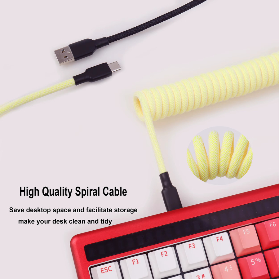 LANO Aviator-Spiralkabel Typ C mit GX16-Stecker für mechanische Gaming-Tastaturen, doppelt ummanteltes USB-C Kabel - Bild 2