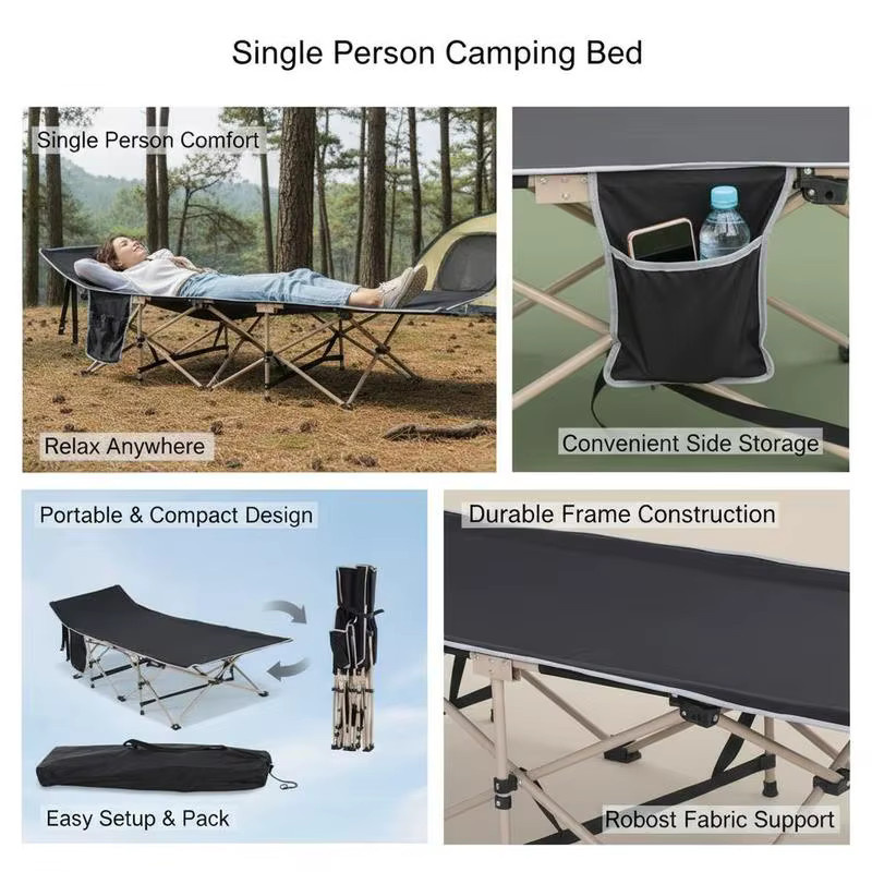 Faltbares Campingbett Schwarz Wetterfestes Feldbett mit Tragetasche für Outdoor Angeln und Garten B/T/H: 190 x 68 x 52 cm - Bild 5