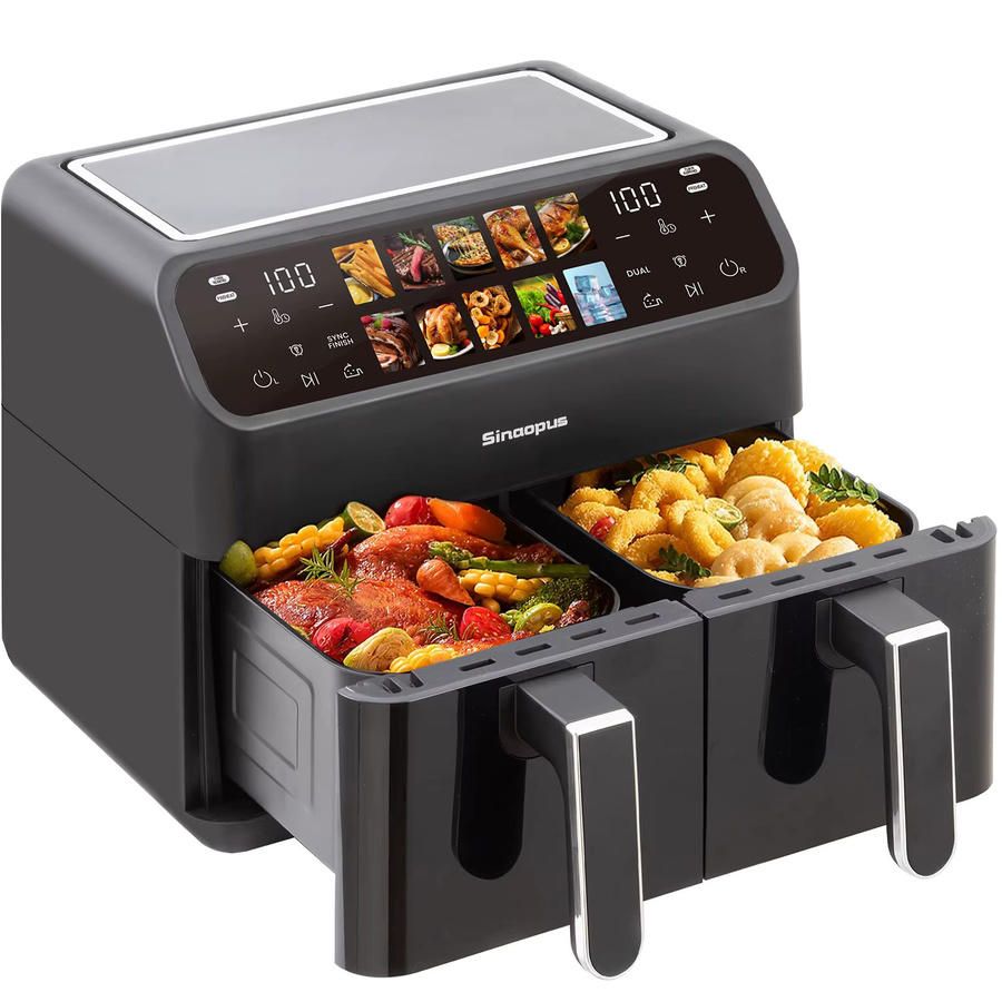 Sinaopus Dual-Korb-Heißluftfritteuse mit 9L Volumen, Ölfreier Multifunktions-Kocher in Schwarz mit LED-Touch-Steuerung und Sichtfenster - Bild 6