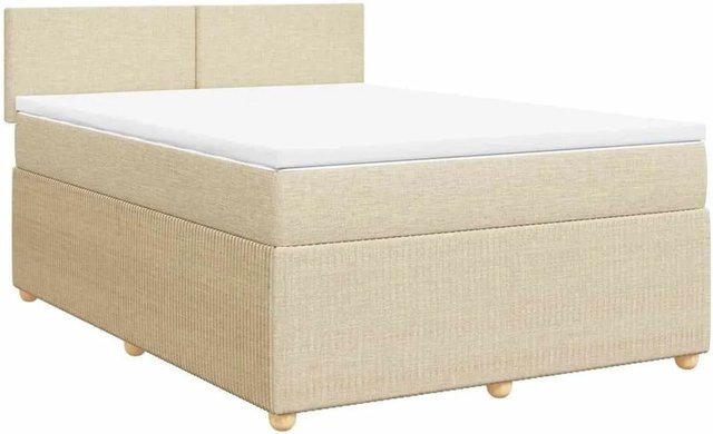 vidaXL Boxspringbett mit Matratze in Creme, Hybrid-Bett mit Taschenfederkern aus Stoff und Kiefernholz, B/T/H: 160 x 200 x 100,5 cm - Bild 1