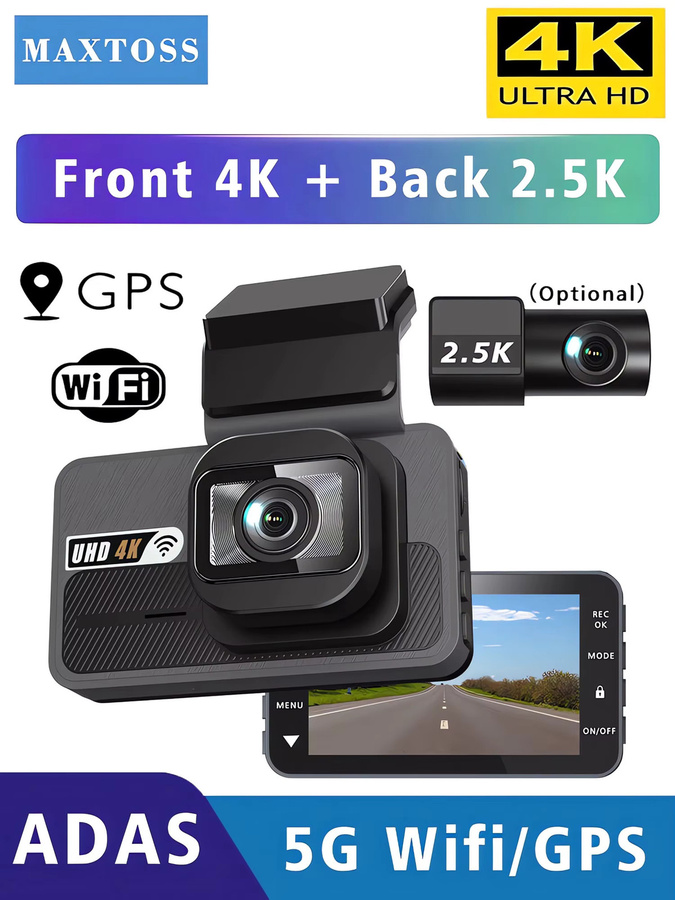 Maxtoss Dash Cam mit 4K UHD Dual Objektiv, WIFI, GPS und ADAS Fahrerunterstützung, Black Box Video Recorder in Schwarz - Bild 7