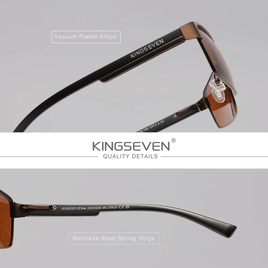 KINGSEVEN Sonnenbrille, Rechteck, Vollrand, Metall, polarisiert, Herren - Bild 2