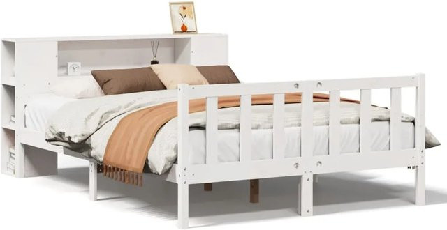 vidaXL Massivholzbett aus Kiefer mit Regal in Weiß, B/T/H: 150 x 200 cm - Bild 1
