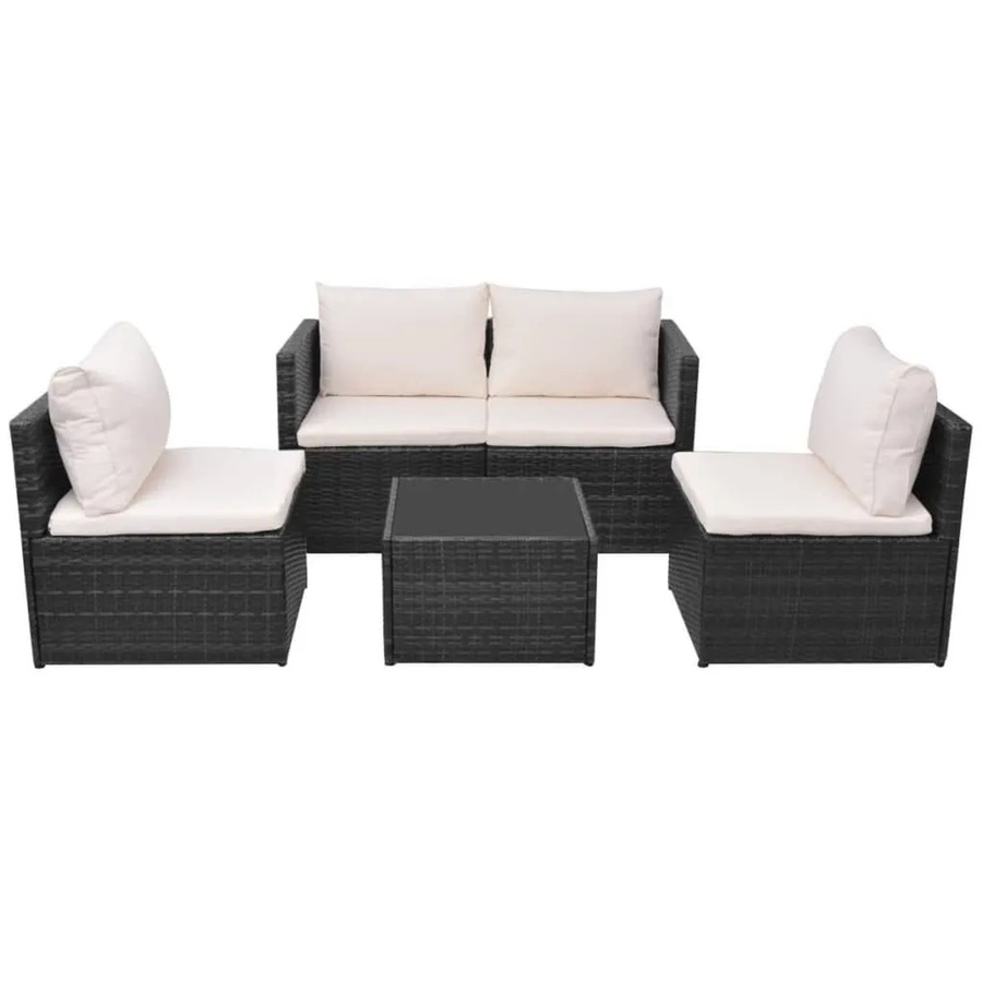 Furnicato 5-tlg Gartenlounge-Set aus Poly-Rattan in Schwarz mit Auflagen und pulverbeschichtetem Stahlgestell - Bild 2
