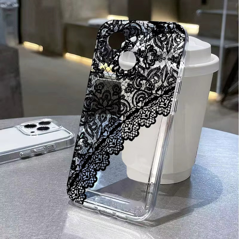 Transparente Handyhülle mit Spitzenmuster für iPhone 16 15 14 13 12 11 Pro Max XS XR 8 7 Plus Clear Cover - Bild 6