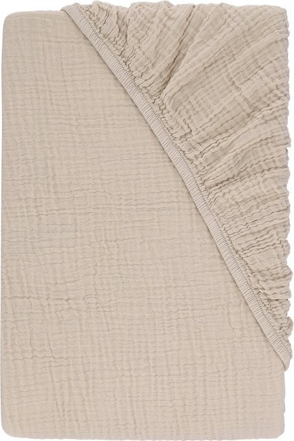 LIVARNO Musselin-Spannbettlaken aus Baumwolle, Beige, B/T: 140-160 x 200 cm - Bild 1
