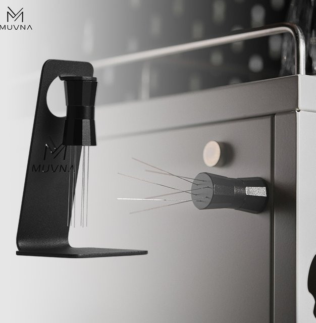 MUVNA Espresso WDT-Tool mit verstellbaren Nadeln und magnetischem Ständer in Schwarz aus Edelstahl - Bild 1