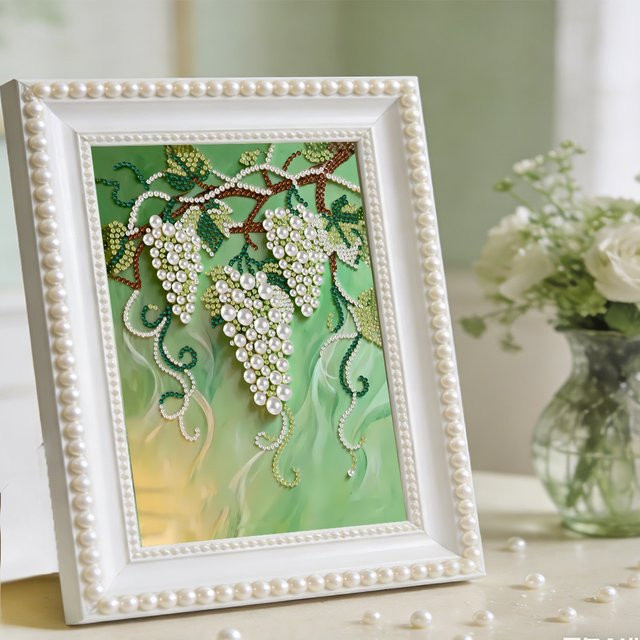 HUACAN DIY Diamant-Mosaik-Set Trauben und Blumen, handgemachtes Perlen-Gemälde in Mehrfarben, Motiv: Botanisch/Floral, Rechteckig - Bild 1