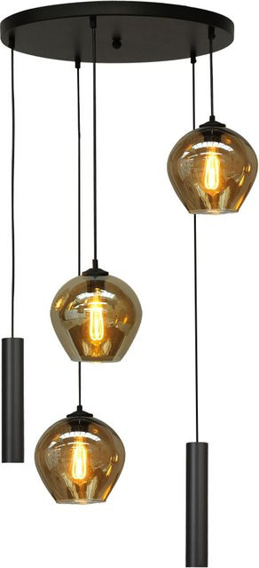 Masterlight Quinto 3/2 Pendelleuchte 5-flammig rund in Rauch Fumé mit Glas-Tropfen und E27 Fassung - Bild 1