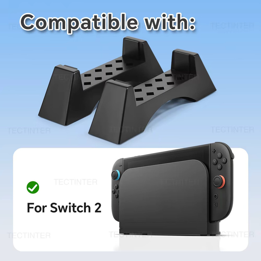 2er-Set Kühlhalterung für Nintendo Switch 2 Spielkonsole, schwarzer Ständer mit rutschfester Basis zur Desktop-Aufbewahrung - Bild 3