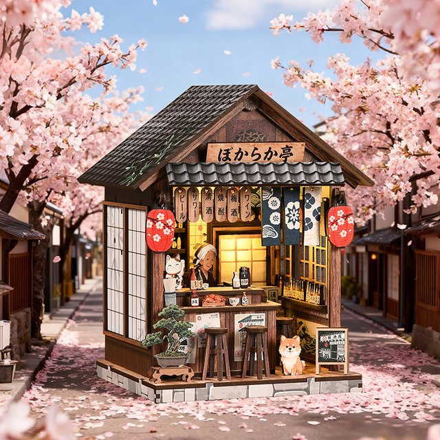 zuuton DIY Holz Puppenhaus Bausatz, Japanische Izakaya Bar, mit LED Licht, ab 14 Jahren - Bild 1