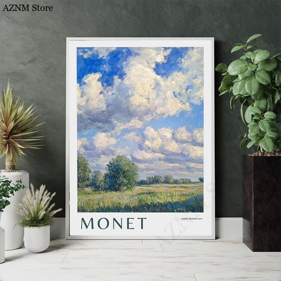 Claude Monet Poppy Field Leinwandmalerei Impressionismus Wandkunst Floral Dekorationsposter aus Baumwollleinwand - Bild 1