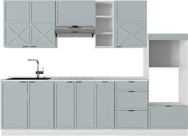 Vicco Fame-Line Küchenzeile Hellblau-grau/Weiß, Breite: 280 cm, ohne Arbeitsplatte und Elektrogeräte - Bild 1