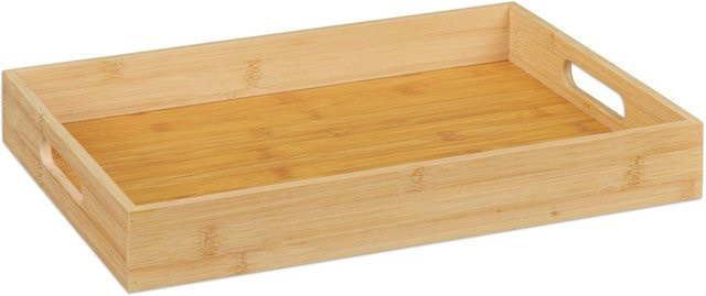 Relaxdays Frühstückstablett aus Bambus in Natur mit Griffen, B/T/H: 40 x 30 x 5,5 cm - Bild 1