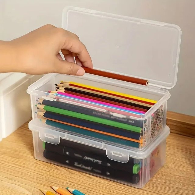 Stapelbare transparente Stiftbox aus Kunststoff für Büro und Schule als Schreibwaren-Organizer - Bild 1