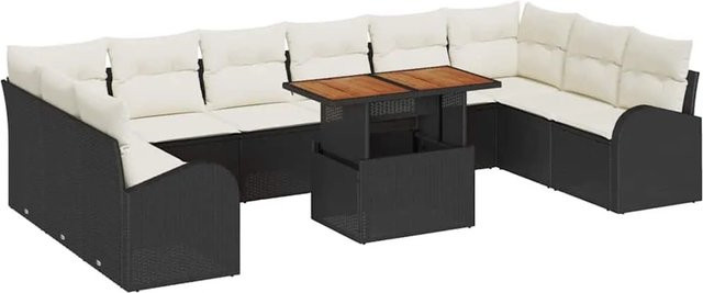 vidaXL Garten-Sofa-Set mit 11 Teilen und Kissen in Schwarz und Creme - Bild 1