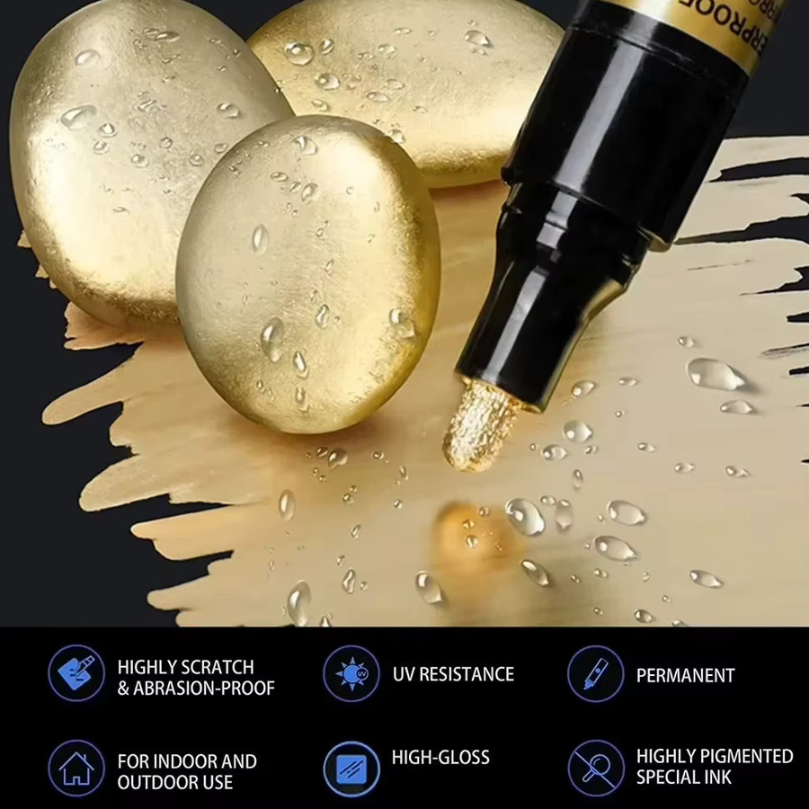 5er Set Chrom Marker für Reparaturen an Keramik, Glas und Metall in Gold und Silber mit 2mm Spitze - Bild 4