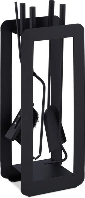 Relaxdays Kaminbesteck aus Stahl in Schwarz, 5-teilig, B/T/H: 60 x 22,5 x 16 cm - Bild 1