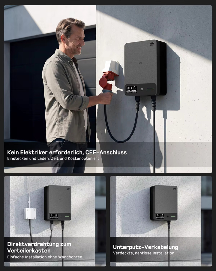 dé Wallbox Typ 2 Ladestation 11kW 16A 3-Phasen mit Tuya Smart App-Steuerung und Wi-Fi, Schwarz - Bild 4