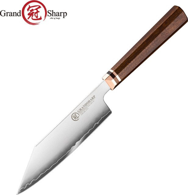 Grandsharp Bunka-Messer aus 420J2 Edelstahl mit ZDP189 3-Schicht-Verbundkern und Afrika-Mkuruti-Holzgriff, Silber - Bild 1
