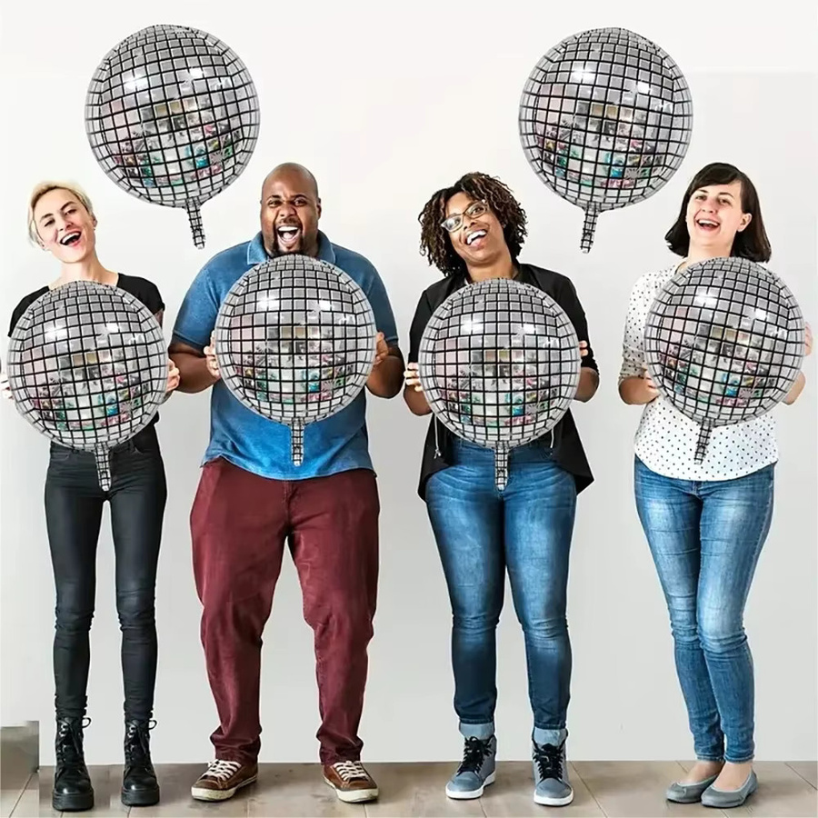 6 Stück BALONAQ 4D Disco Folienballons in Silber, 22 Zoll Laser Aluminiumballons für Retro Party Dekoration - Bild 2