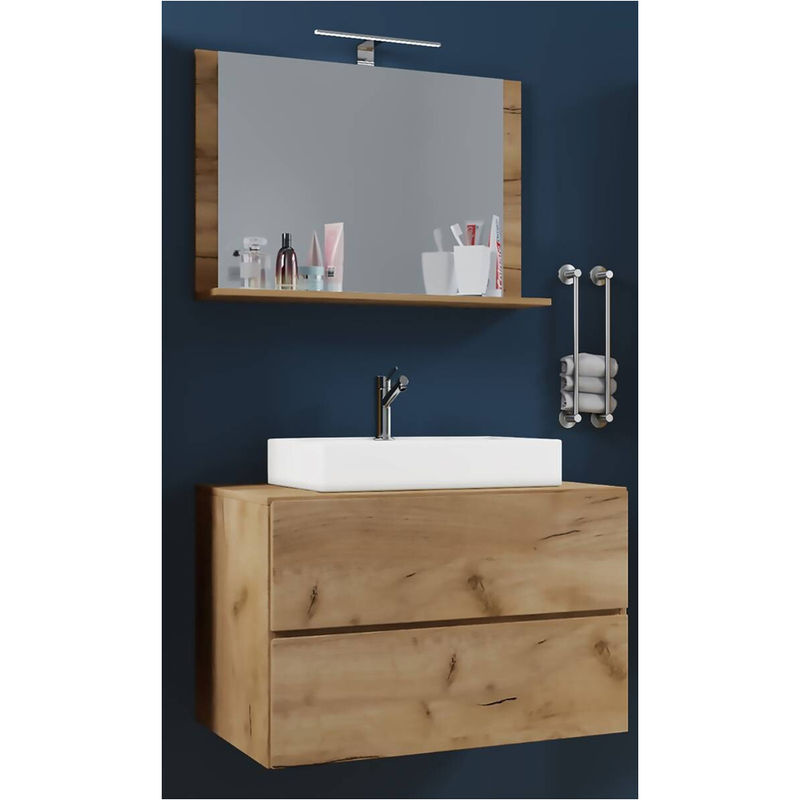 VCM Badezimmer Möbel Set Lendas in Eiche Honig Nachbildung mit Unterschrank und Spiegel, B/H/T: 80 x 52 x 52 cm - Bild 3