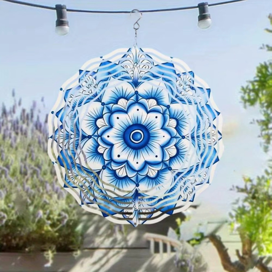 CIFBUY 3D Mandala-Blume Metall-Windspiel in Blau und Grau als kinetische Gartendekoration für den Außen- und Innenbereich - Bild 4